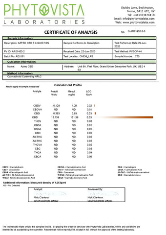 Aztec CBD 1000mg CBD Vaping Liquid 10ml (50PG/50VG)