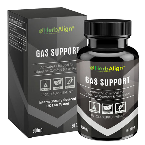 Herbalign Gas Support Capsules – 1000mg Activated Charcoal for Bloating, Digestive Relief & Gut Health