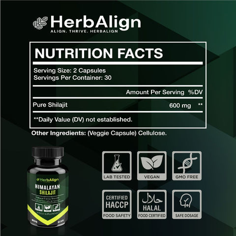 Herbalign Shilajit Capsules – Natural Immunity Booster, Energy Enhancer & Performance Optimizer from Himalayan Pure Shilajit