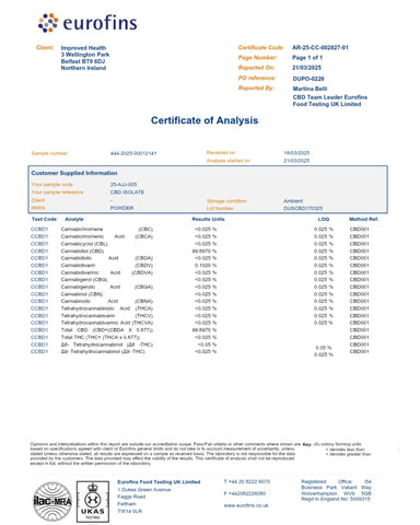 CBD Isolate 99.89%+ Pure – CO2 Extracted | THC-Free | Multiple Sizes