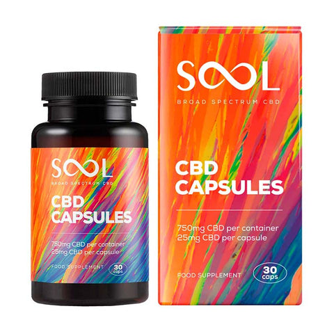 Sool CBD capsules bottle and packaging on a white background