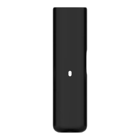 A slim, black rectangular device with rounded corners and a small oval cutout in the center, shown vertically against a plain white background.