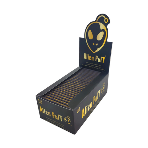 50 Alien Puff Black & Gold 1 1/4 Size Unbleached Brown Rolling Papers